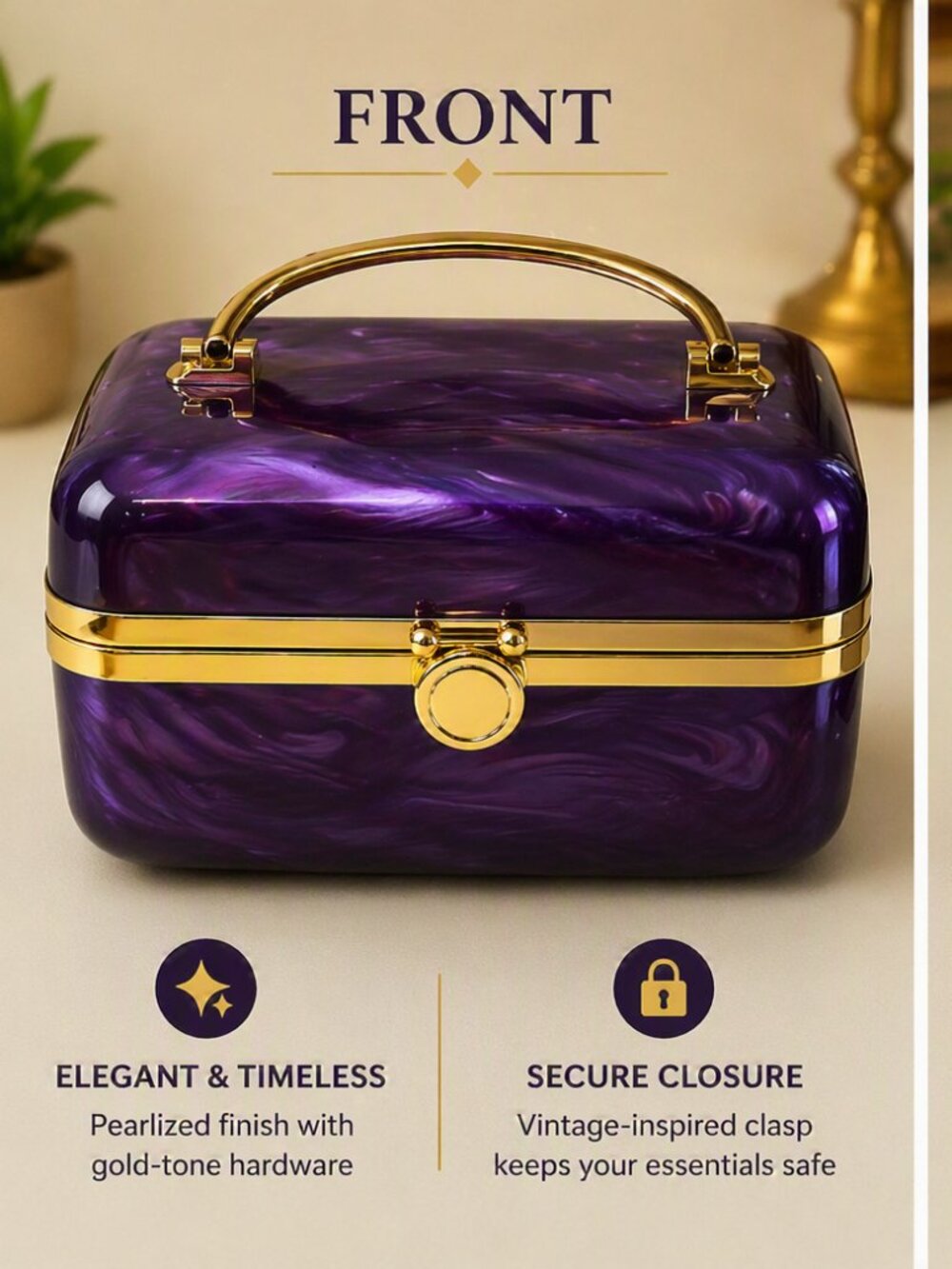 Elegant Vintage-Inspired Clutch (Purple)